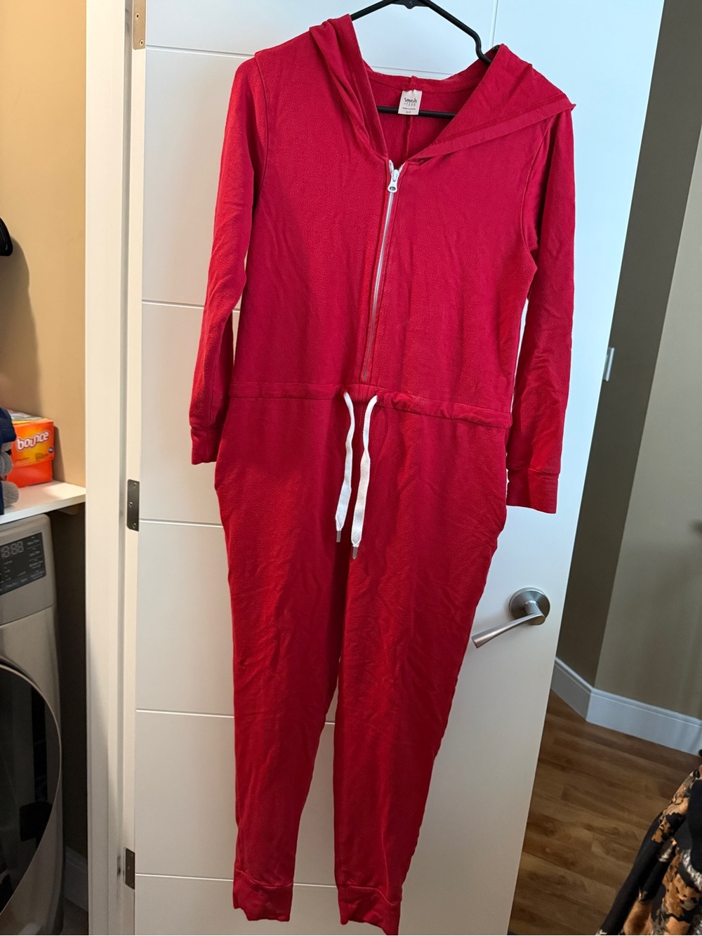 Smash + Tess Red Hooded Zip-Front Jumpsuit with Drawstring